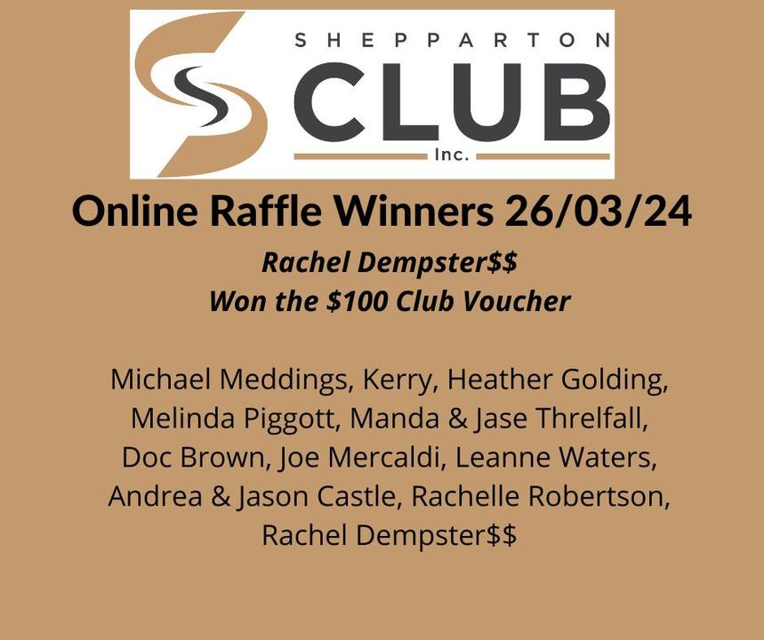 Featured image for “Congratulations to all our online Raffle winners from last night. Remember to call into the club to pick up or contact reception on 0358314488 from 9 am.”
