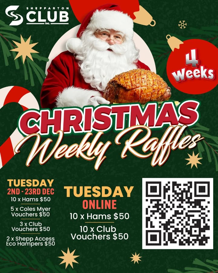 Featured image for “Tuesday Christmas Raffles at Shepparton Club: Win Hams and Vouchers”