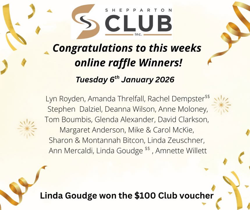Featured image for “Online Raffle Winners at Shepparton Club”