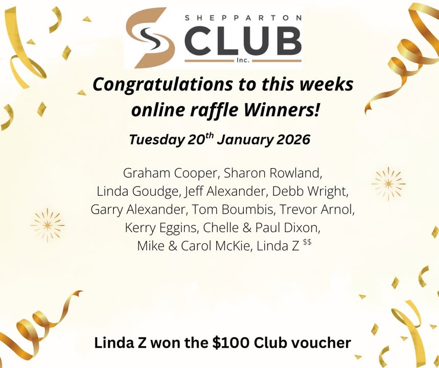 Featured image for “Online Raffle Winners at Shepparton Club”