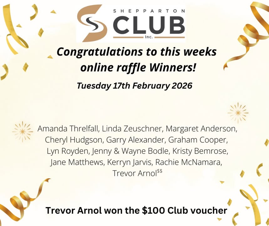 Featured image for “Online Raffle Winners at Shepparton Club”