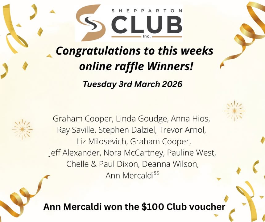 Featured image for “Online Raffle Winners at Shepparton Club”