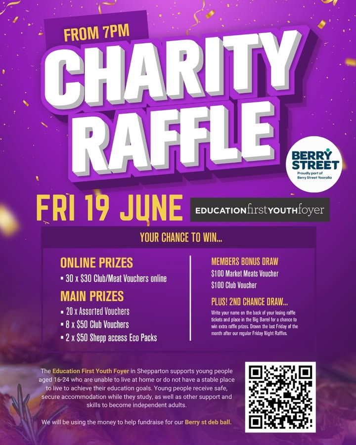 Featured image for “Charity Raffle for Berry Street – Friday 19 June at Shepparton Club”