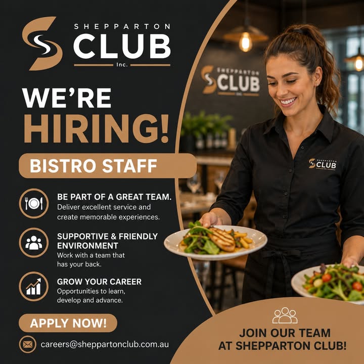 Featured image for “We’re Hiring Bistro Staff at Shepparton Club”