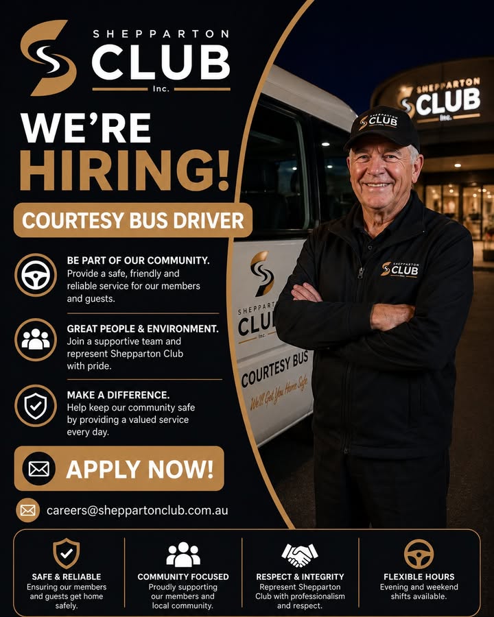 Featured image for “We’re Hiring a Courtesy Bus Driver at Shepparton Club”