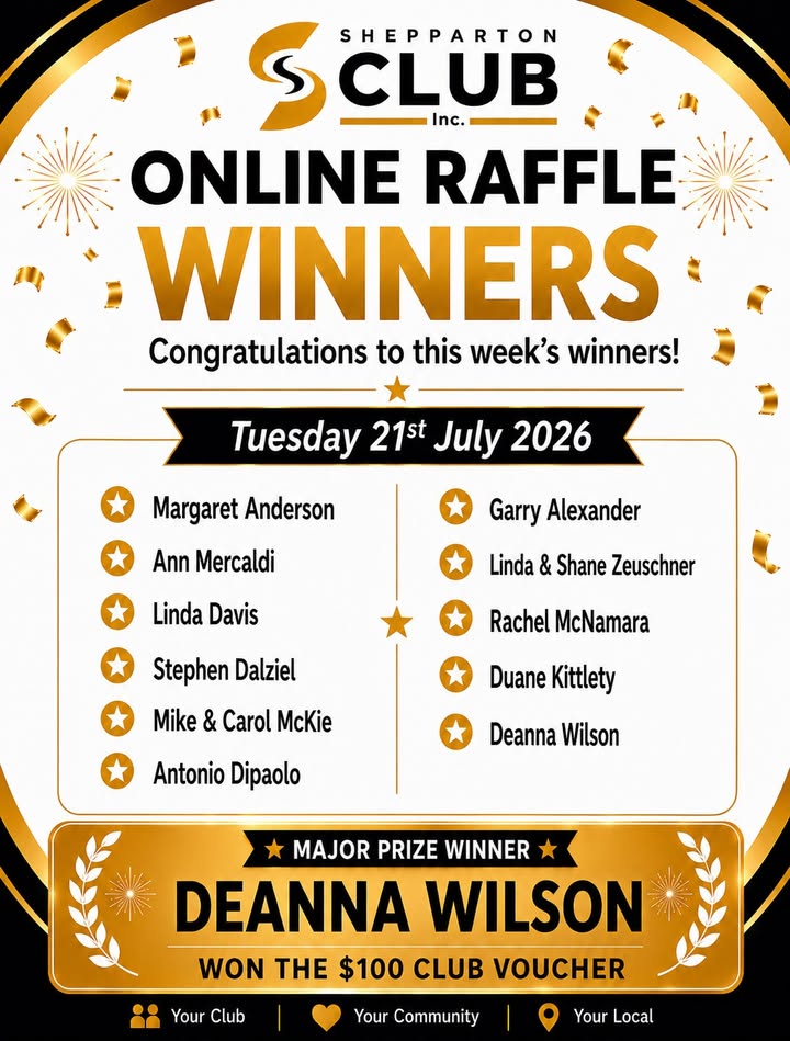 Featured image for “Online Raffle Winners Announced at Shepparton Club”