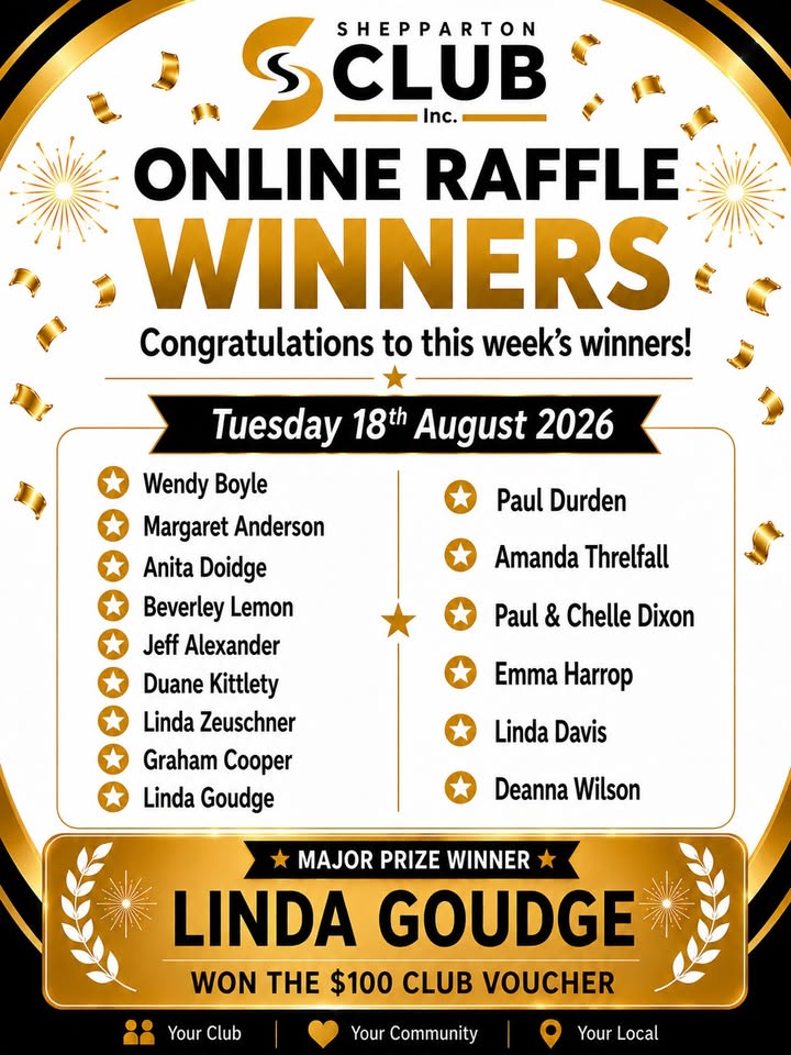 Featured image for âOnline Raffle Winners Announced at Shepparton Clubâ