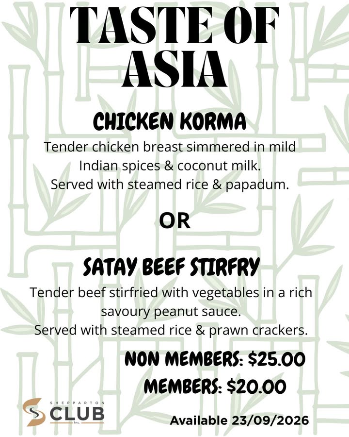Featured image for “Taste of Asia Bistro Specials at Shepparton Club”