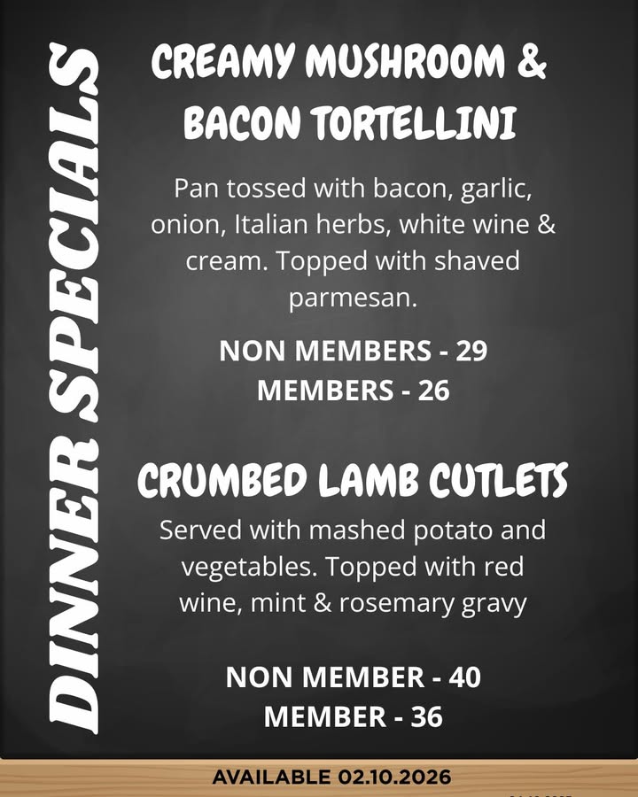 Featured image for “Friday Dinner Specials at Shepparton Club Bistro – 2 Oct 2026”