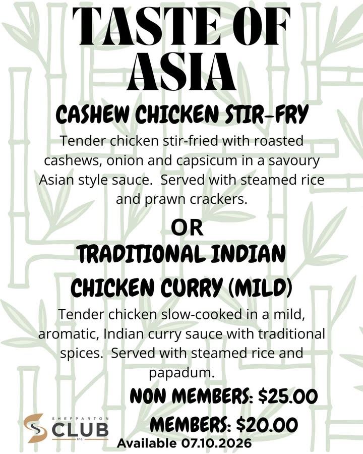 Featured image for “Taste of Asia Bistro Specials at Shepparton Club”