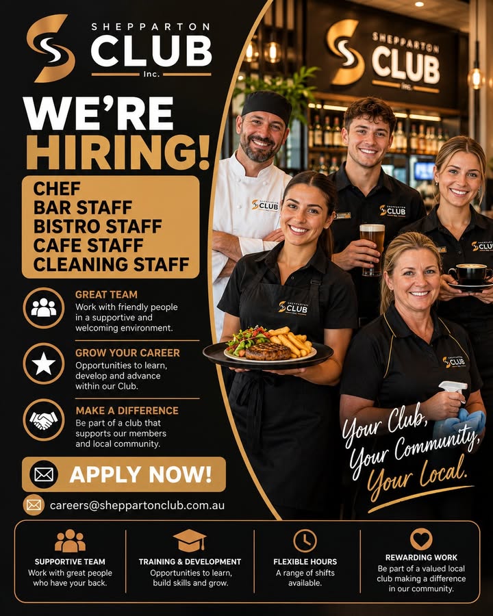 Featured image for “We’re Hiring at Shepparton Club – Apply Today”