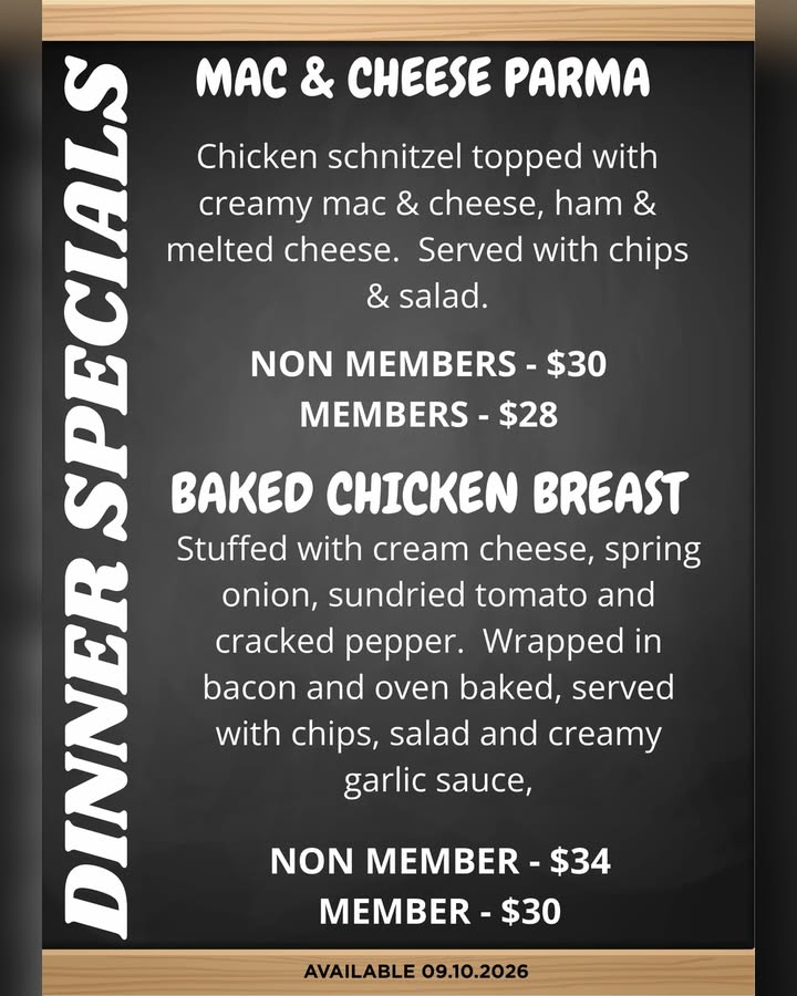 Featured image for “Friday Dinner Specials on 9 October at Shepparton Club”