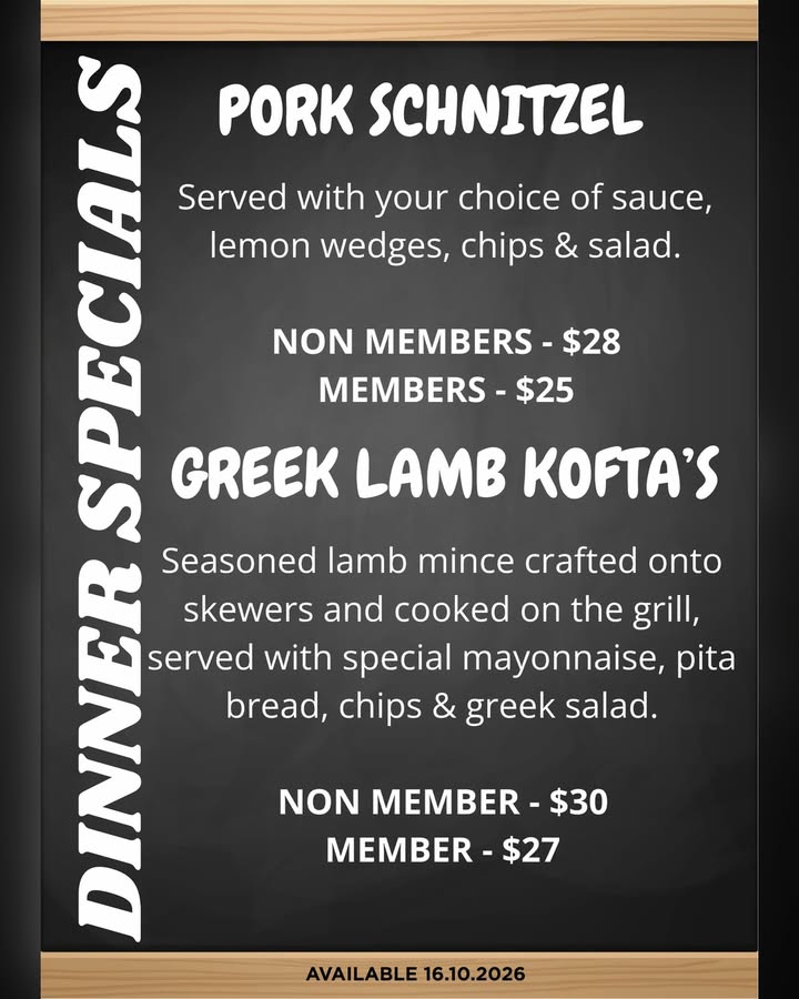 Featured image for “Friday Night Dinner Specials at Shepparton Club – 16 October”