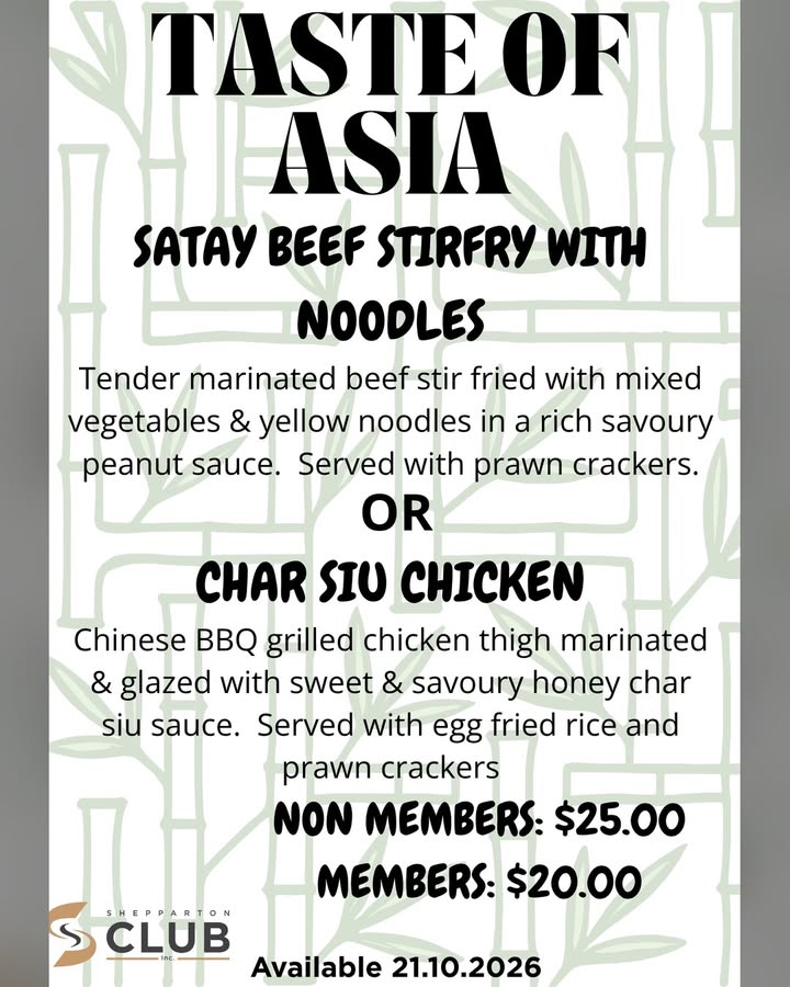 Featured image for “Taste of Asia Night at Shepparton Club Bistro”
