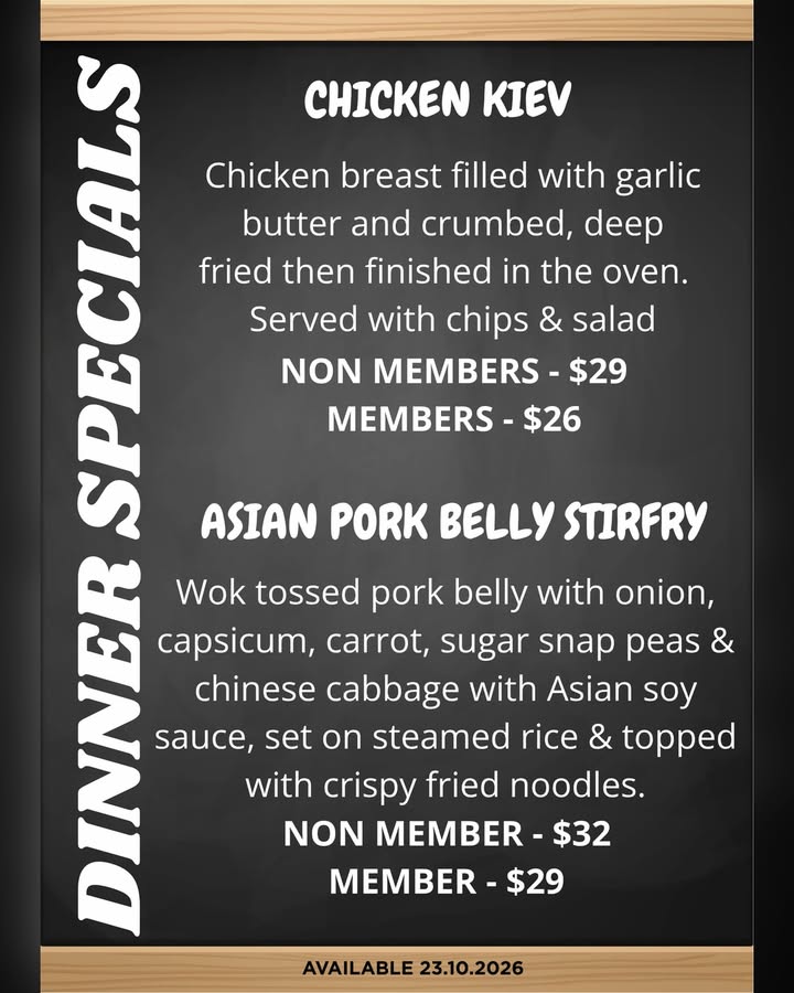 Featured image for “Friday Night Dinner Specials at Shepparton Club – 23 October”