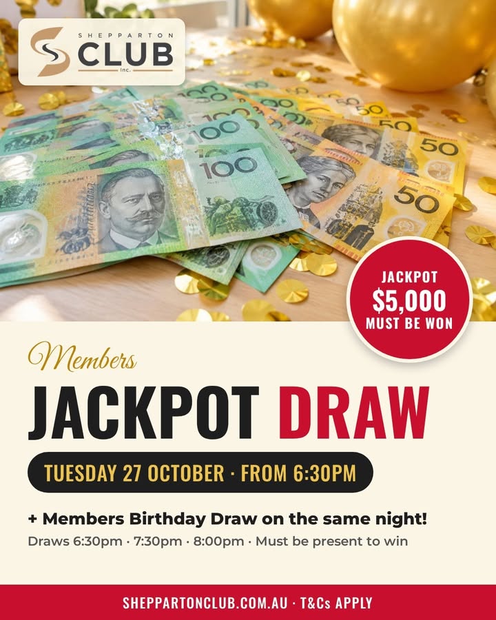 Featured image for “$5,000 Members Jackpot Draw This Tuesday at Shepparton Club”
