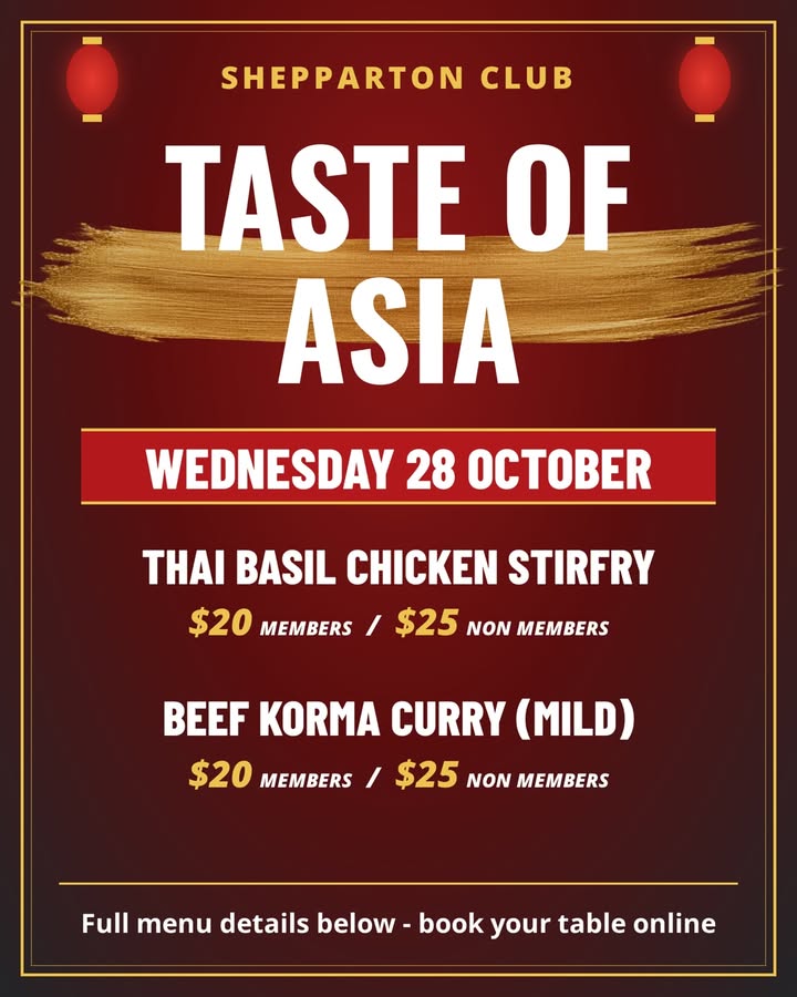 Featured image for “Taste of Asia at Shepparton Club Bistro – 28 October”